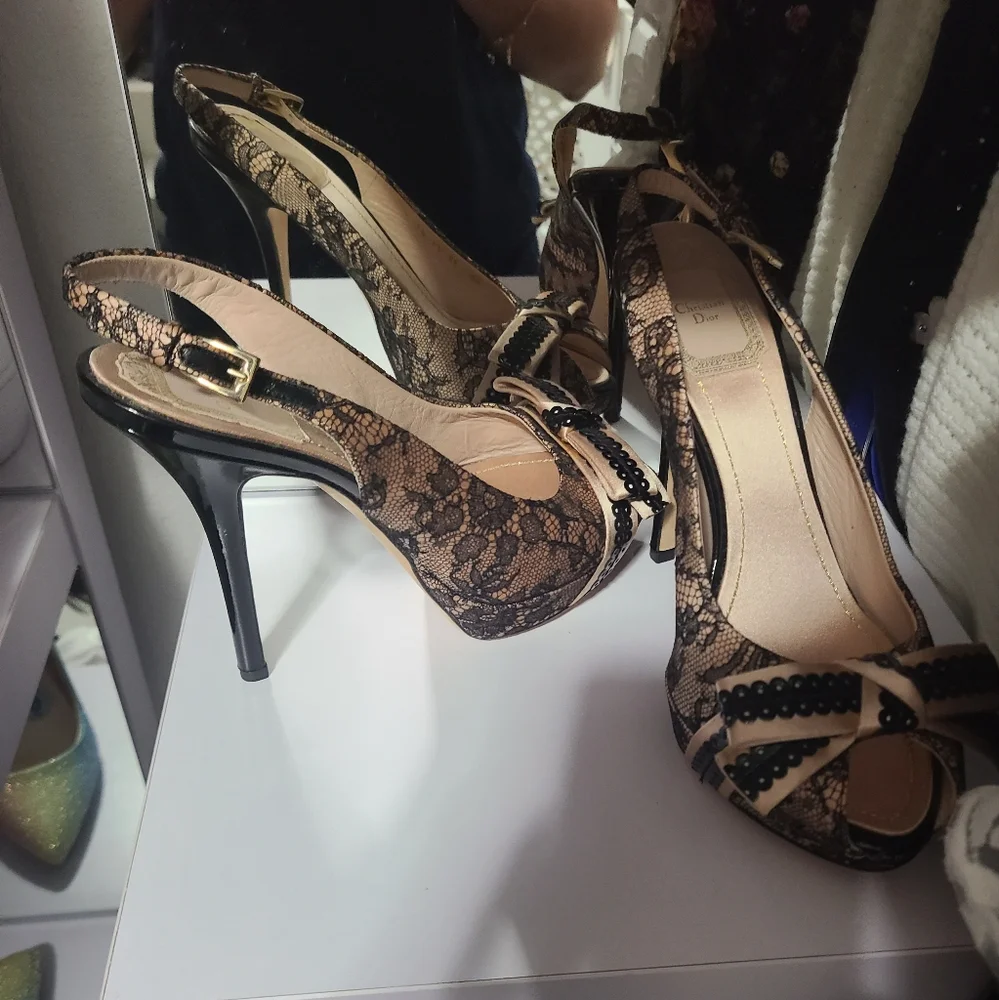 Christian Dior Printed Bow Accents slingback pumps - Picture 3 of 6